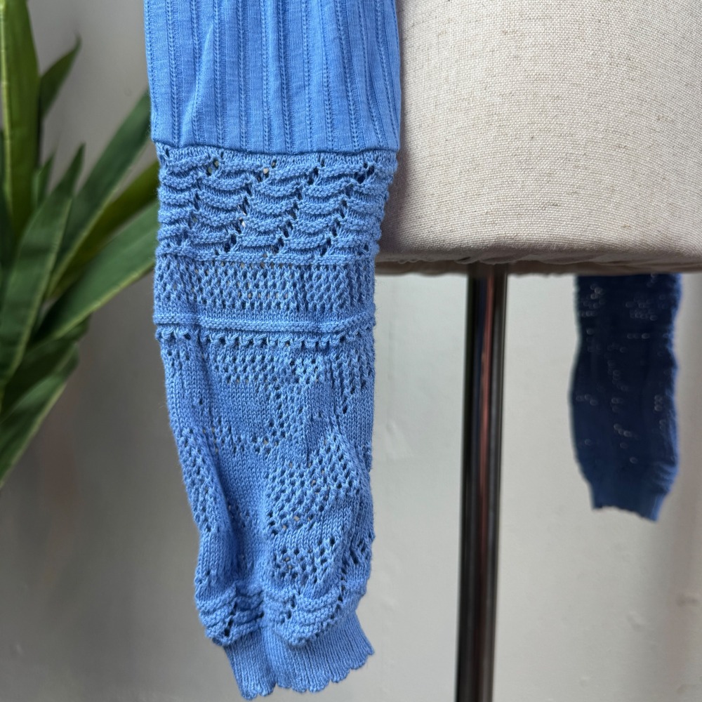Dainty Coquette Floral Feminine Free People Ribbed Knit Top XS Blue Lace  Yoke - Picture 5 of 7